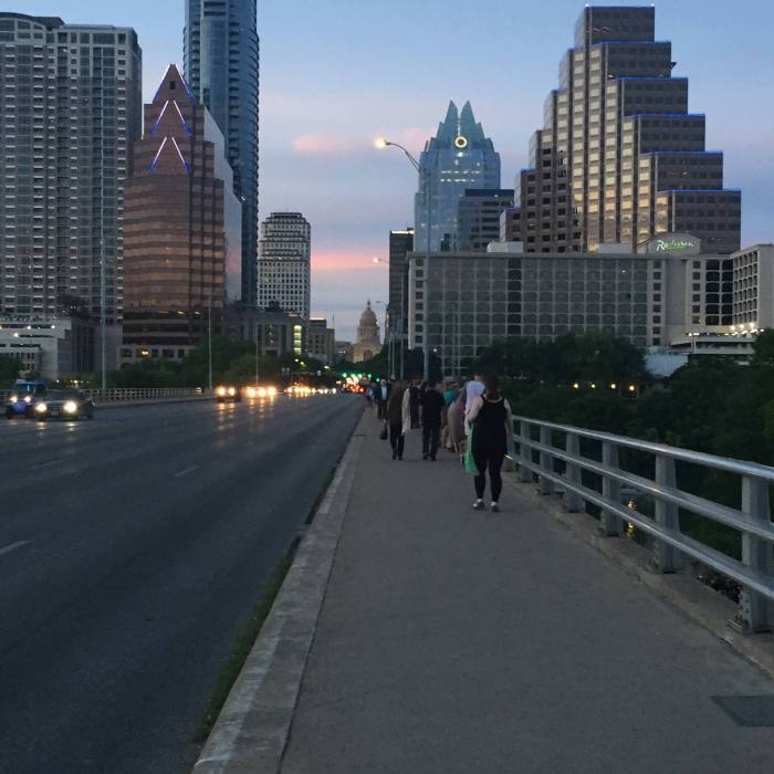 Austin at dusk. I snapped this photo while racing across Congress Bridge to avoid watching the bat colony below fly out. I failed. Bats are gross.